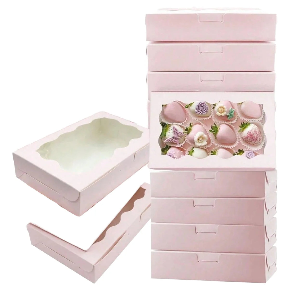 Pink Biodegradable Cookie Box with Window-printing Capable of Holding Two Portions Baking Packaging Box Suitable for Sushi. MegaBDM