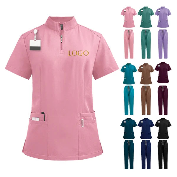 Beauty Nurse Dental Salon Work Clothes Breathable White Hospital Uniforms Custom logo Uniform Medical Scrubs Straight Unisex Set