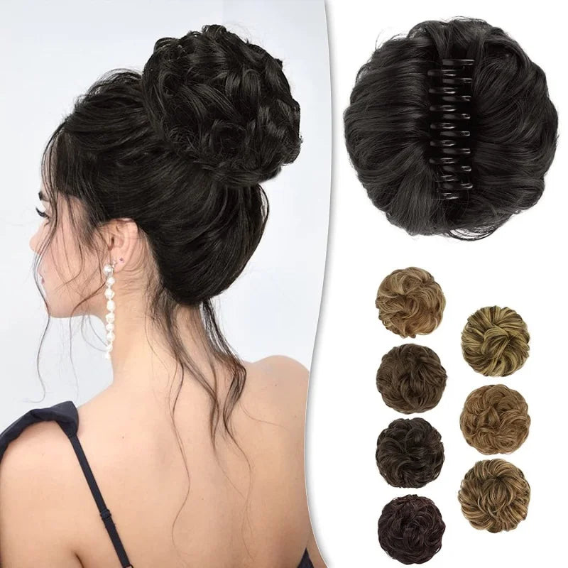 Hot Wholesale Sale Bun Head Wig Loop Grab Clip Ponytail Wigs Grab Clip Natural Fluffy Hair Bag
