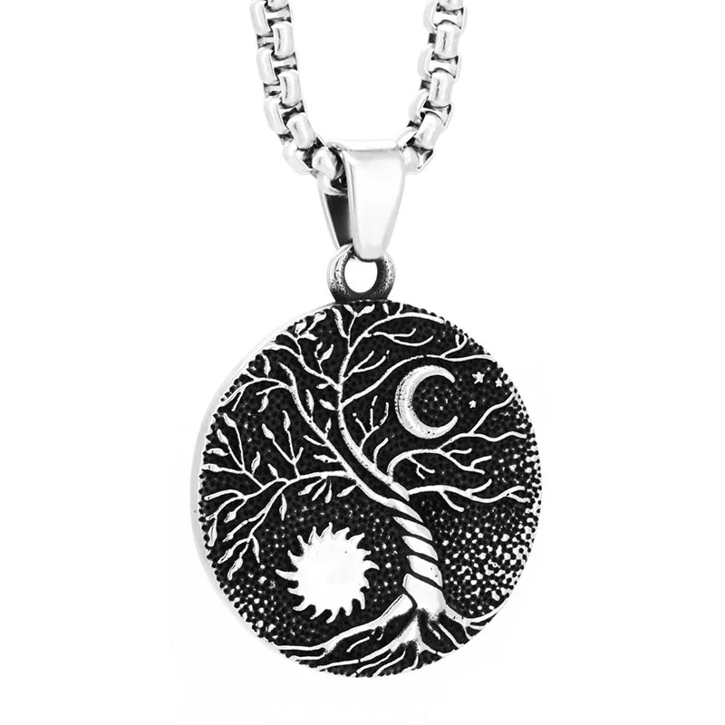 SS8-1084P 2023 New Creative Design Stainless Steel Viking Tree of Life Pendant Moon Sun Pendant Fashion Retro Vintage Jewelry