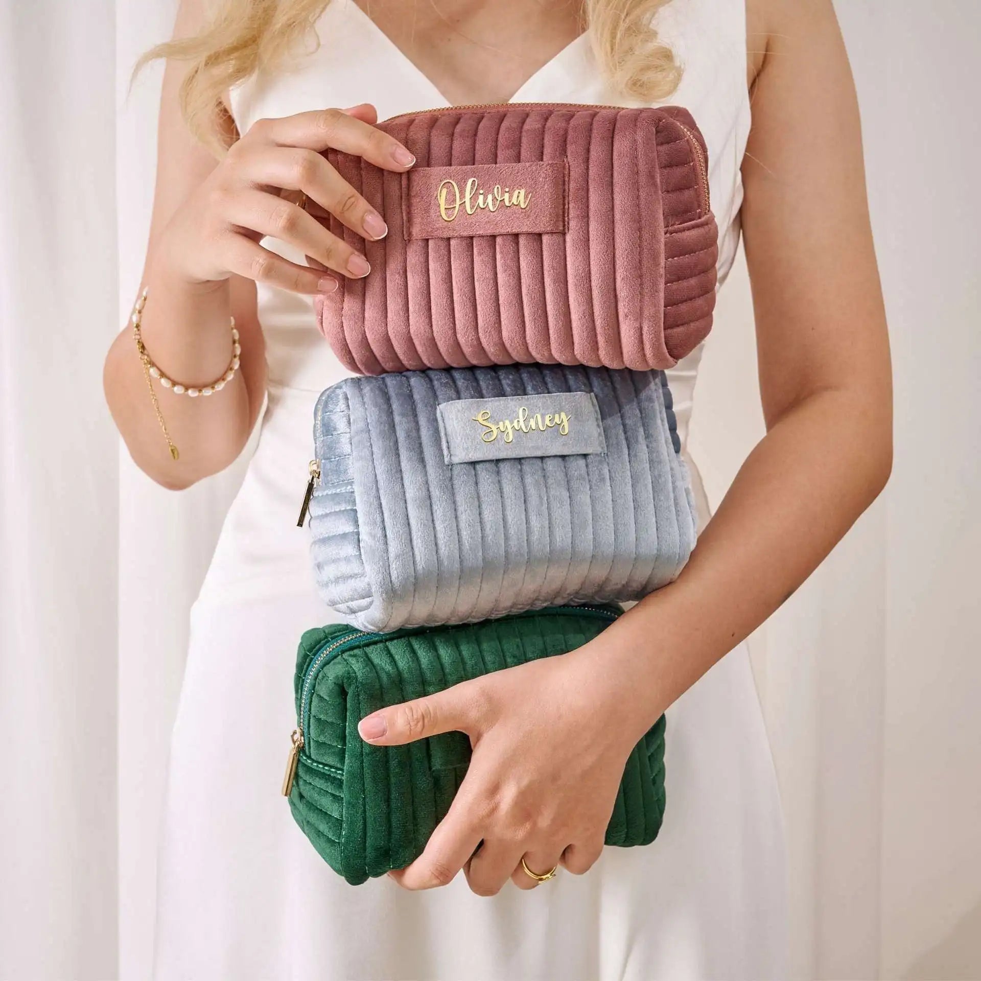 Best Custom Small for Navy Blue Fuzzy Velvet Eco-Friendly Portable Zipper Lightweight Durable Cosmetic Makeup Bag for Travel