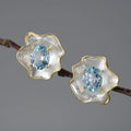 Fine Jewelry Gold Plated 925 Sterling Silver Earrings  Natural Gemstones Colored Topaz Leaf Roll Shape Handmade Design for Women