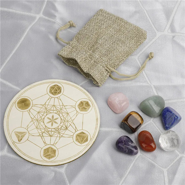 Hot Selling Natural Crystal Seven Chakra Ornaments Wood Ore Set Ornament Divination Supplies Pink Crystal Ceremony Supplies