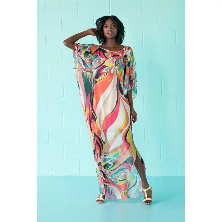 Casual Dresses New Chiffon Beach Dress Printed Robe Beach Blouse Floral Printed Kimono