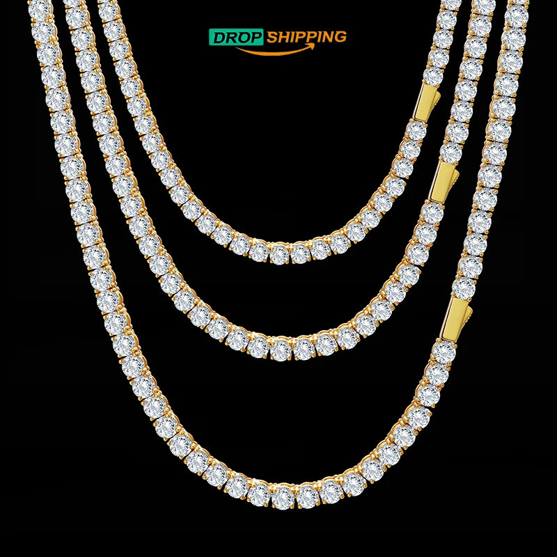 Drop Shipping 3mm Hot Sale Iced Out 925 Sterling Silver VVS D Color Moissanite Clustered Tennis Chain Necklace