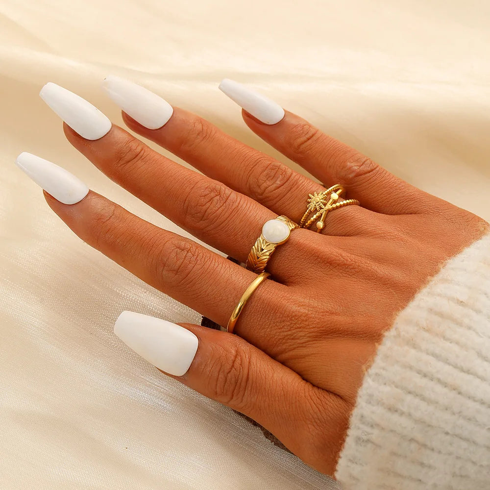 Beimai OEM Ring Elegant Hollow Open Wheat Ear Oil Drip Star Stainless Steel Ring Set