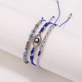 Jingcan crystal fashion 3pcs set crystal beaded evil eye charm bracelet  boho handmade blue turkish evil eye bracelet for women