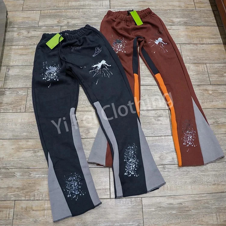 High Quality Jogger Drawstring Baggy Patchwork Color Block Splash-ink Stacked Flared SweatPants