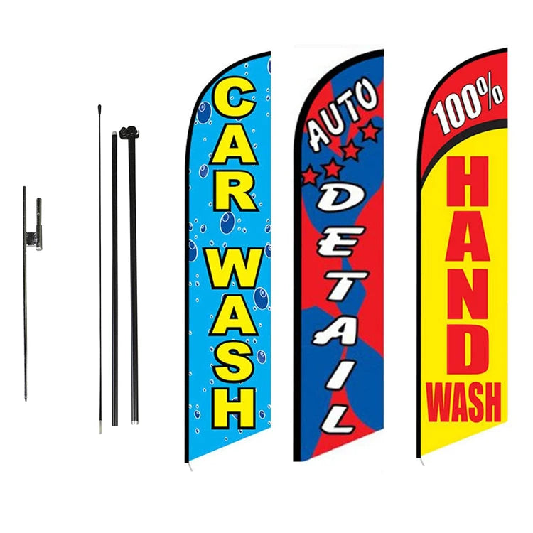Outdoor Use Wind Resistant Customized 100% Hand Car Wash Feather Flag