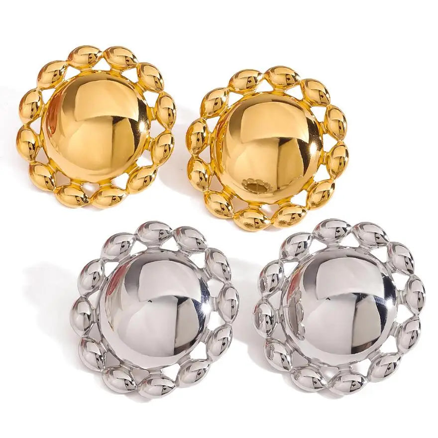2025 New Arrival Fashion Jewelry Non Tarnish 18K PVD Gold Stainless Steel Sun Earrings Trendy Round Steel Earrings Wholesale