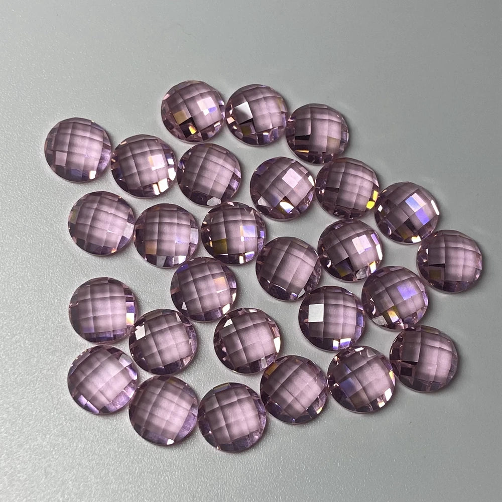 Round CZ 7mm Colors Cubic Zirconia Flat Bottom Checkerboard Cut Gemstone