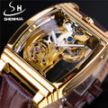 SHENHUA 9870L Transparent Single Bridge Mechanical Dress Watch Men Top Brand Skeleton Gold Automatic Self Winding Wrist Watch