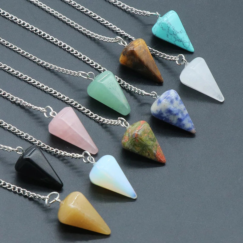 Wholesale Factory Price Natural Stone Amethyst Rose Quartz Hexagonal Column Powder Crystal Pendant Pendulum Pendant