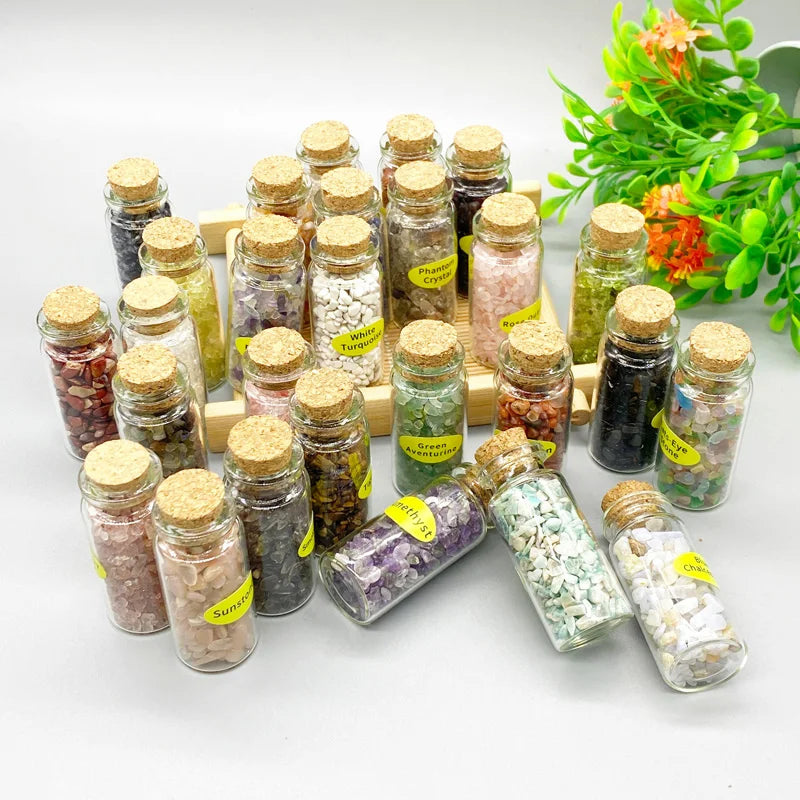 Wholesale Natural Rose Quartz Amethyst Healing Stone Wishing Bottle Crystal Chips Set for Gift Box