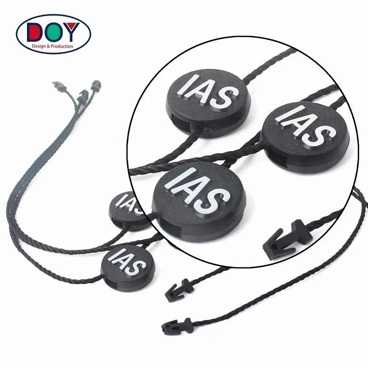 Custom Embossed Logo Black Plastic Nylon Hang Tag String for Garment