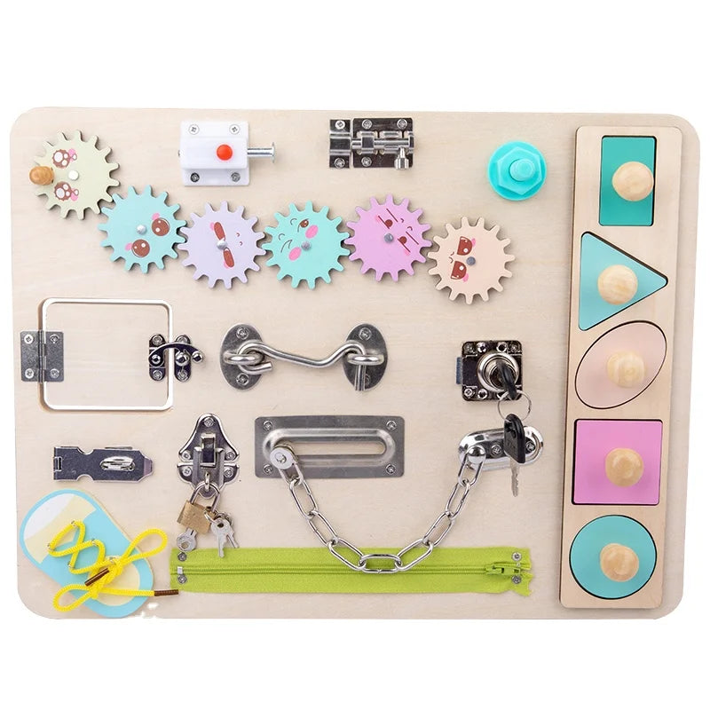 Factory Direct Children's Montessori Unlocking Toy Multifunctional Wooden Busy Board