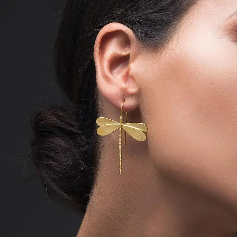 New Arrival Animal Drop Earrings Gold Silver Dragonfly Long Earrings Minimalist Dragonfly Jewelry Earrings for Women