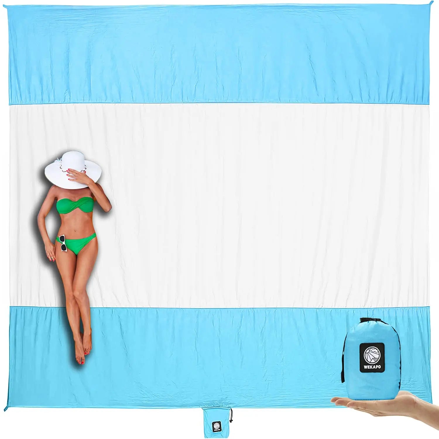Beach Blanket Sand Proof Extra Large Beach Mat Big & Compact Sand Free Mat Quick Drying with 6 Stakes & 4 Corner Pockets