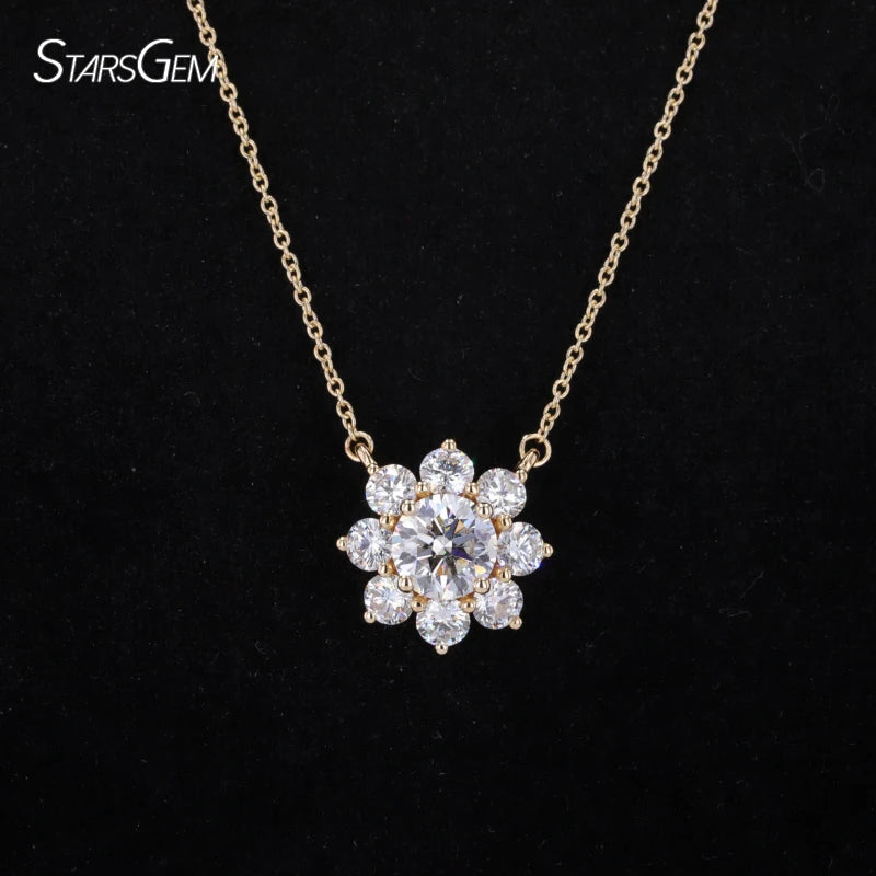 Starsgem Custom Flower Setting Diamond Necklace Jewelry 9K Yellow Gold 1.2CT D/VS1  Lab Grown Diamond With IGI  Pendant Necklace
