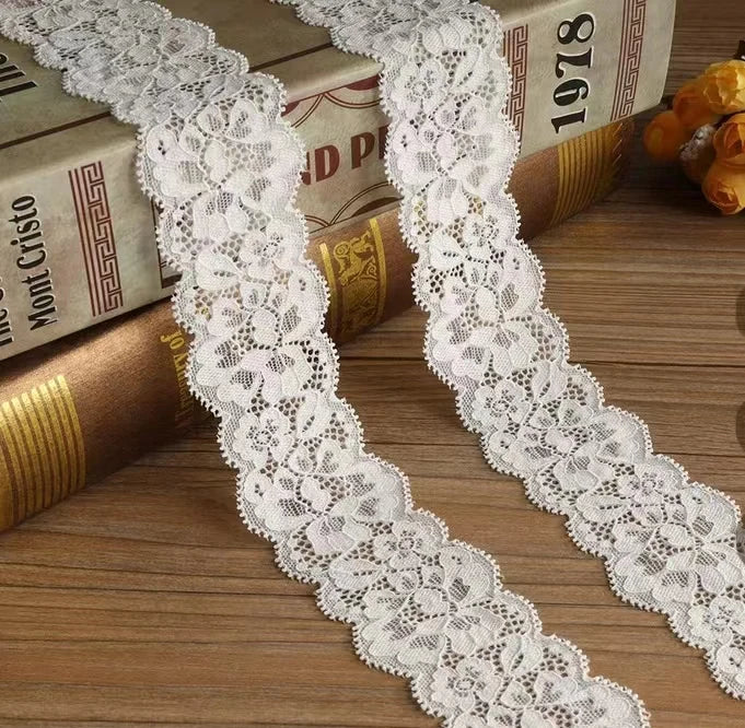 Soft Double Sided Nylon Eyelash Floral Garden Pattern Elastic Lace Trim