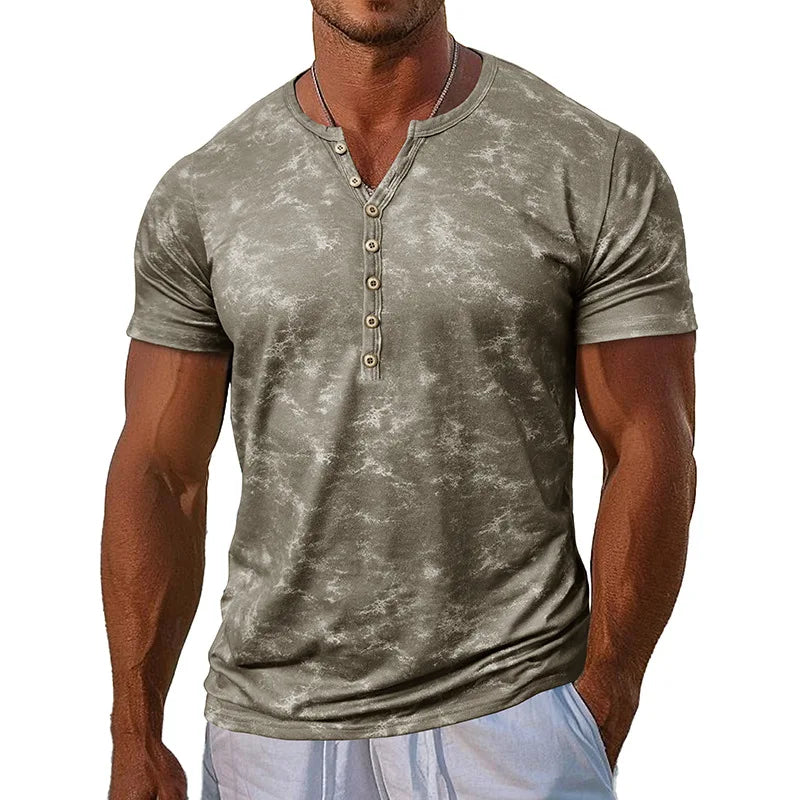 RNSHANGER Men's Loose Fit V-Neck T-shirt Tie-Dye Print Short Sleeve Breathable Summer Casual Beach Top