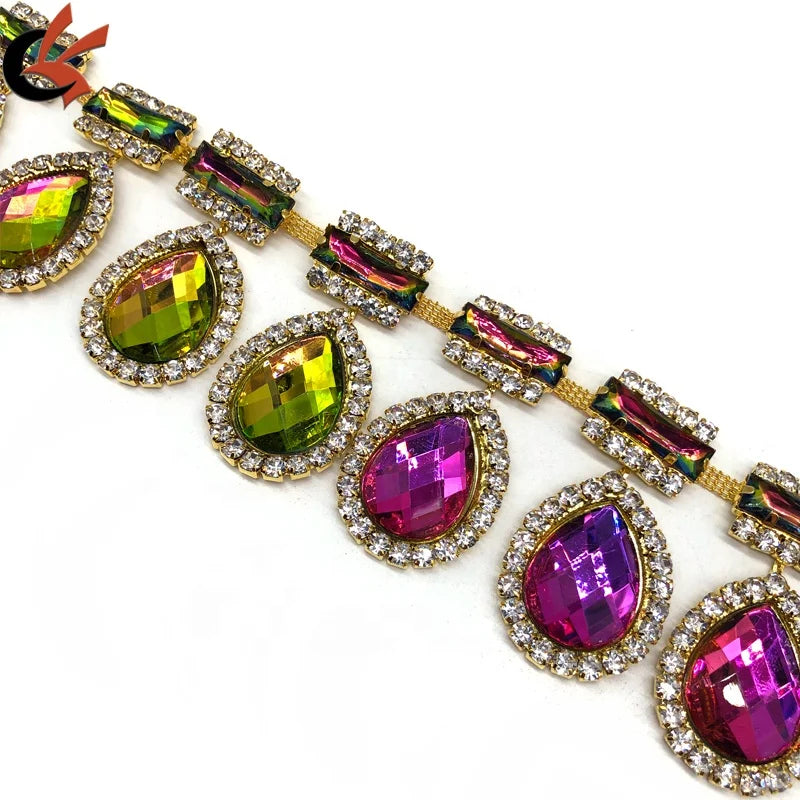 Carnival Costume Rainbow Crystal Tassel Chain Trims for Garments Shoes Bags-Versatile Decoration Trim