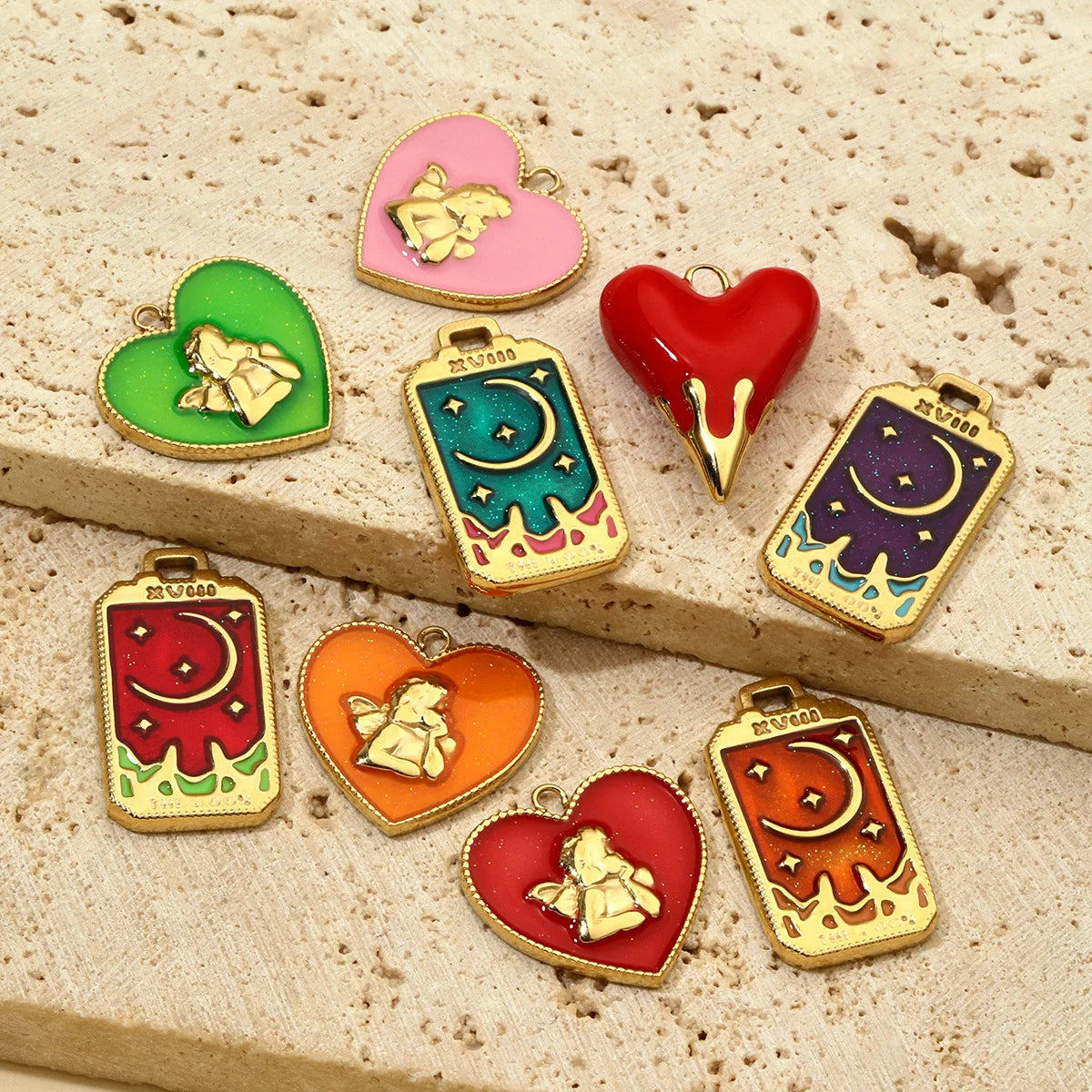 Beimai OEM Stainless Steel Pendant Bracelet Charms Heart Moon Angel Oil Drop Design for Children's Jewelry Making