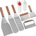 8-Piece Long Handle Wood and Stainless Steel Grill Griddle Tools Set for Camping Outdoor Cookware Accessories Kits