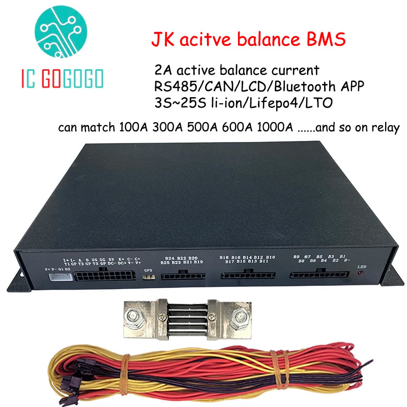 JK Active Balance Smart BMS 3S to 25S Relay 600A 1000A CAN LCD Li-ion Lifepo4 LTO Battery Protection Board Bluetooth APP 20S 16S