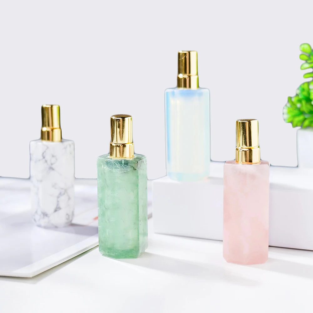 Natural Gemstone Prism Oil Bottle Amethyst Rose Quartz Crystal Perfume Refill Bottle