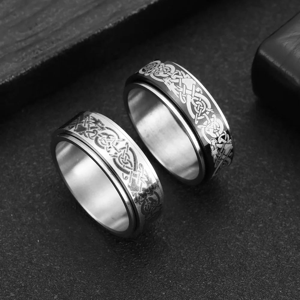 Retro Titanium Steel Dragon Pattern Rotatable Finger Band Ring Men'S Rotating Fidget Ring for Men Women Release Pressure Rings