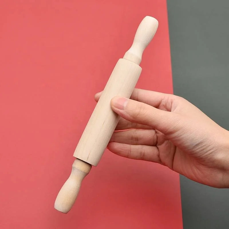 Natural Wood Rolling Pin with Beads Decoration DIY Kitchen Cooking Tool for Dumpling Skin Non-Stick Dough Roller with Button
