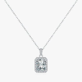 925 Sterling Silver Radiant Cut 5A Zirconia Sparkling Link Chain Pendant Necklace Wedding Engagement Jewelry for Women