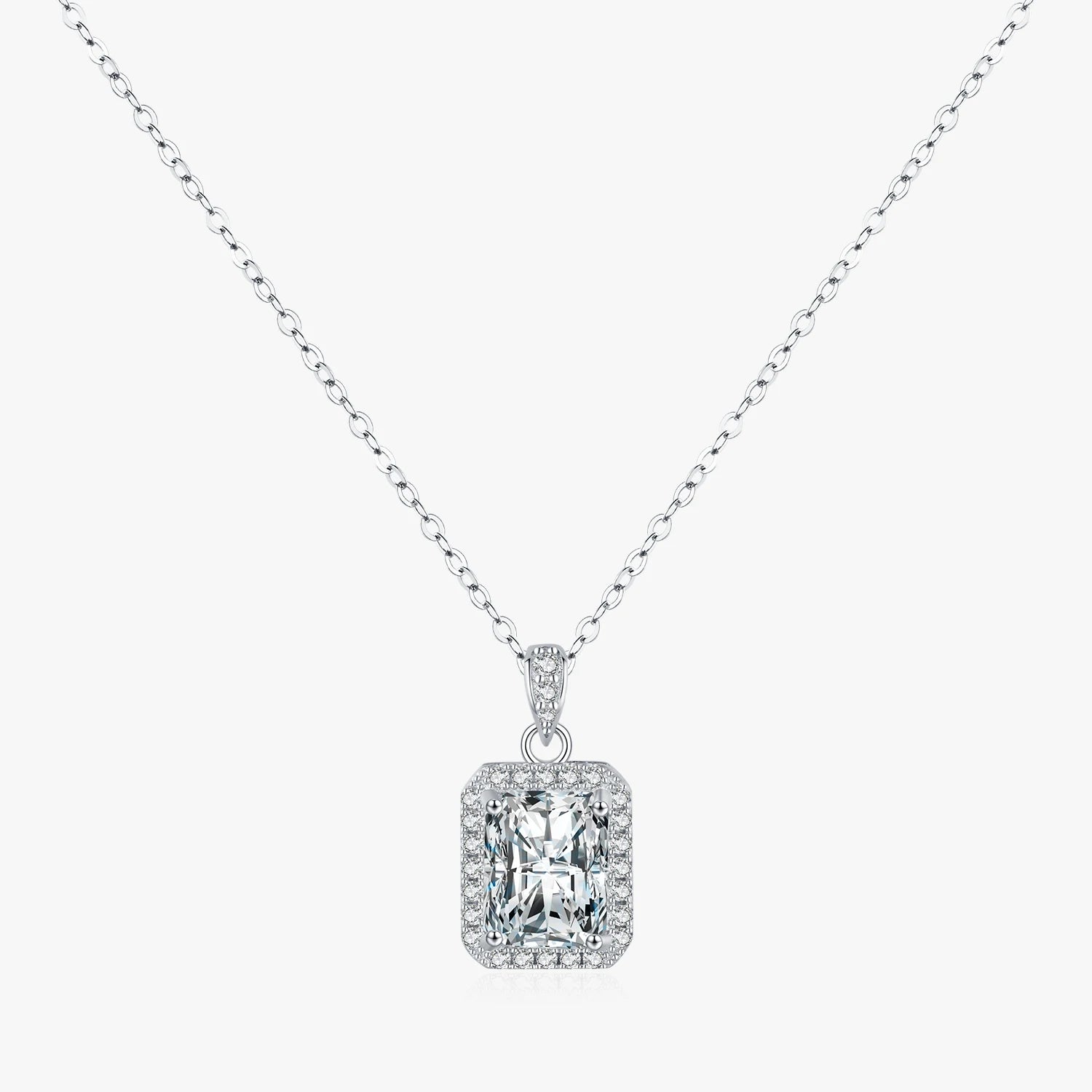 925 Sterling Silver Radiant Cut 5A Zirconia Sparkling Link Chain Pendant Necklace Wedding Engagement Jewelry for Women