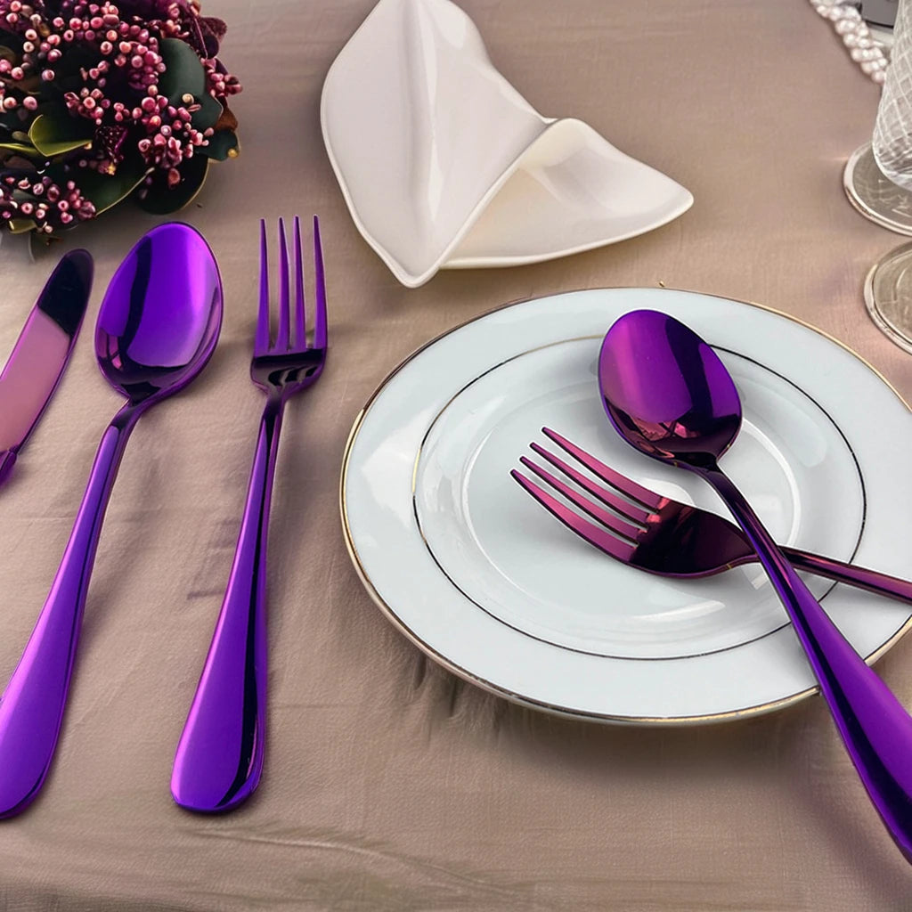 High Quality Purple Classic Stainless Steel 304/430 High Mirror Polish 5pcs Cutlery Flatware Set Family Party Presents LFGB