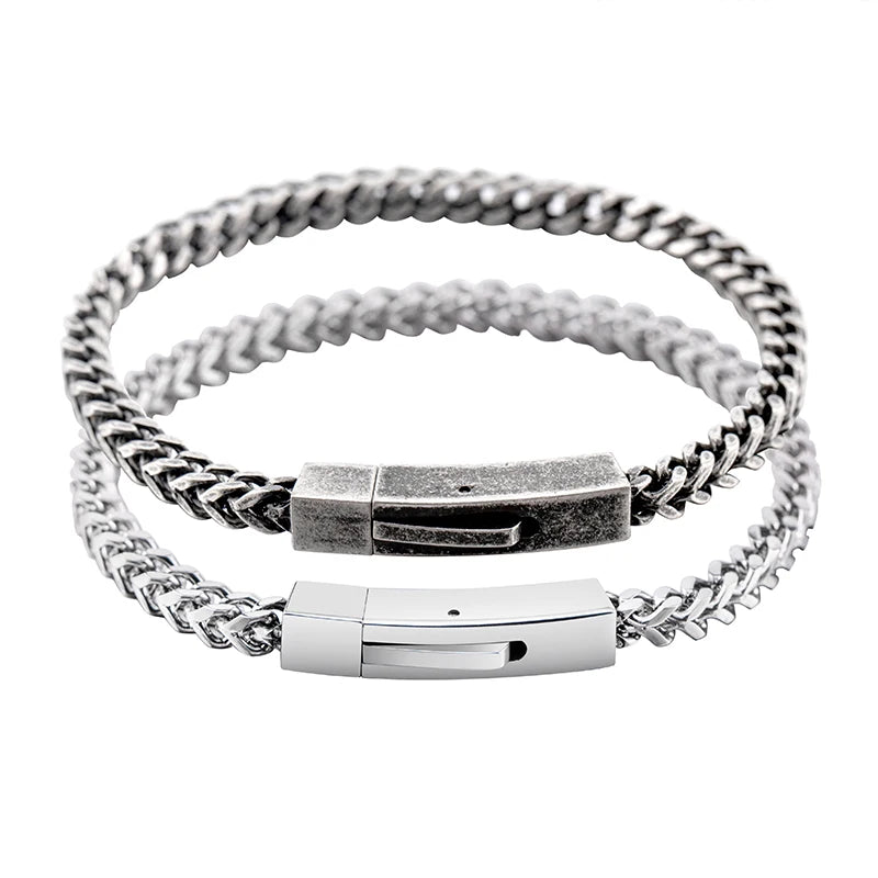 17/19cm Retro Men and Women Stainless Steel Plated Antique Color Square Chain Braided Bracelets
