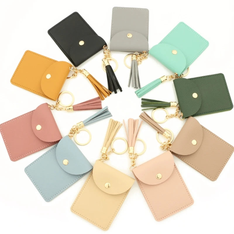 Lady's Short Wallet Bag PU Leather Credit Card Holder Pouch With Tassel Keychains Gift for Girls Purse Wallet Bag With Tassel