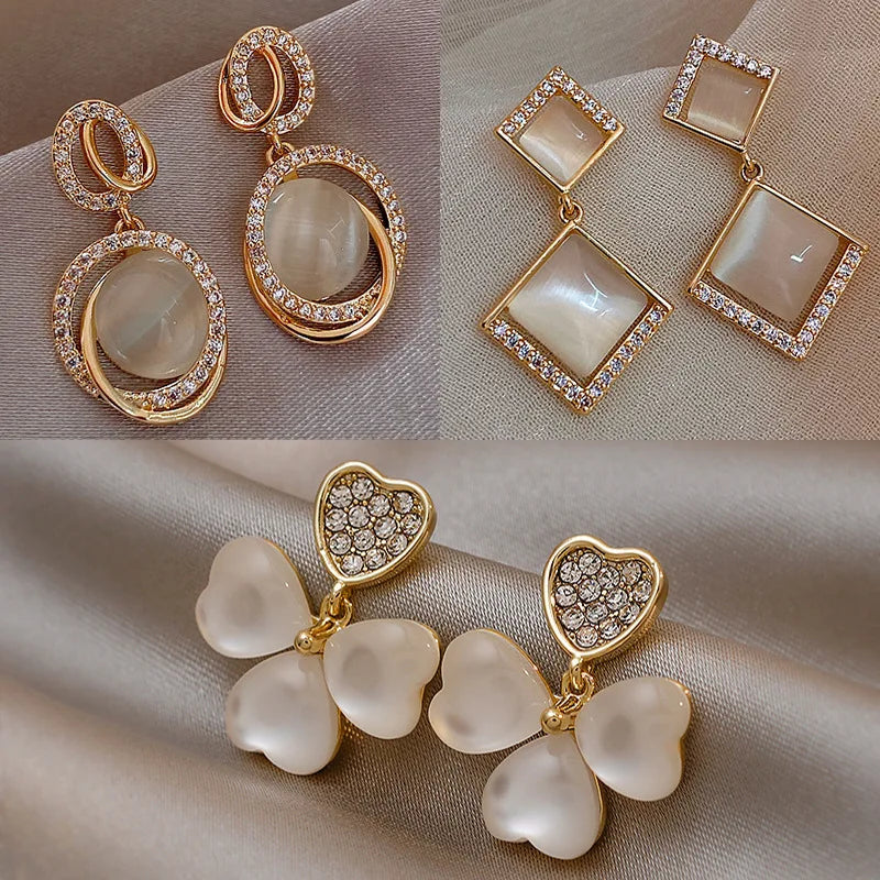 S925 Silver Needle Opal Earrings New Fashionable Quality With Diamond Earrings Simple Versatile Female Earring