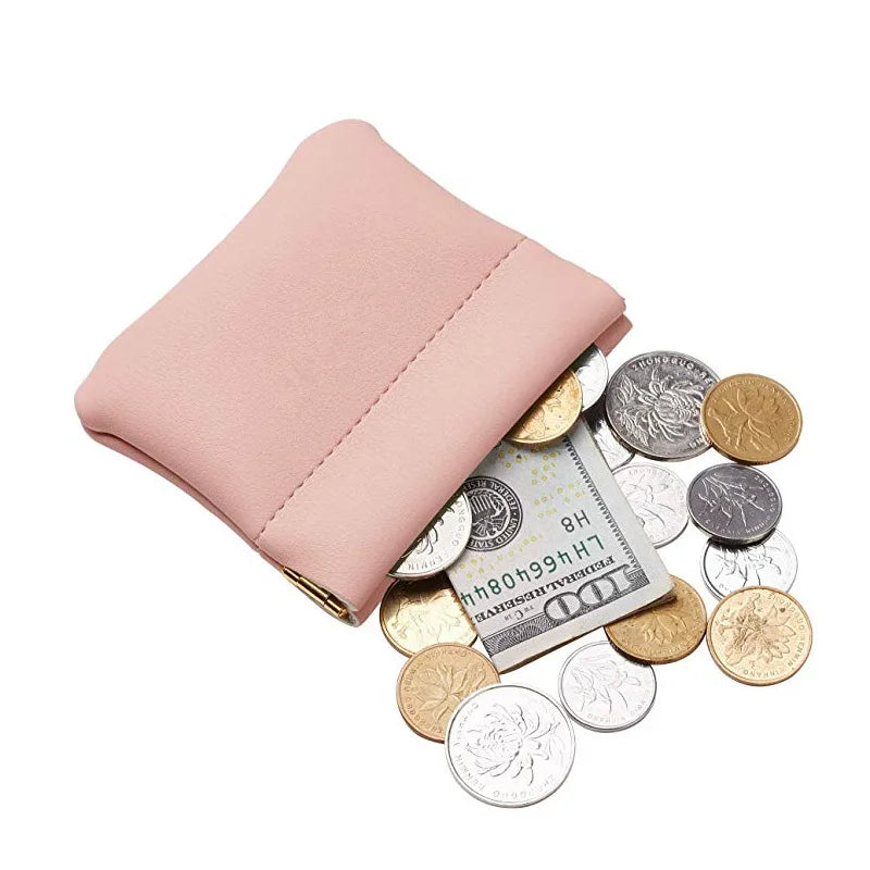 Mini Leather Purse Open Closure Short Canvas Lined Change Holder Earphone Bag Squeeze Pouch Chain Decoration Gift for Men Women