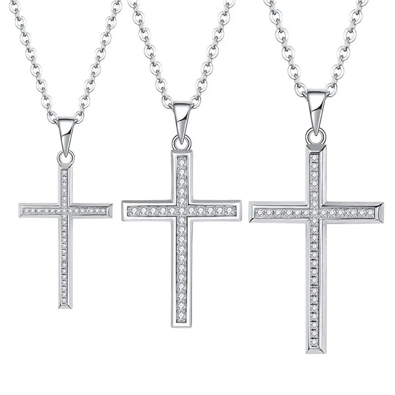 Luxury Classic 925 Silver Cross Pendant Necklace CZ Women's Wedding Party Clavicle Chain Romantic Valentine's Day Jewelry Gift