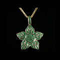 Unique Leaf Textured Design Gold-Tone Flower Pendant Charm with Paved CZ Stones  for Hip Hop Style