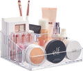 Compact Rectangular 4-Compartment Clear Acrylic Vanity Makeup Organizer Display Rack Brushes Eye Shadow Palettes Beauty Supplies