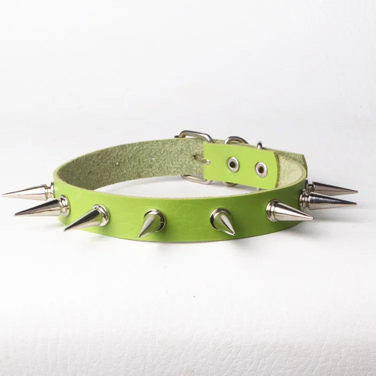 AA01314 Pu Leather Punk Rock Gothic O-ring Spike Rivets Choker Collar Necklace Adjustable
