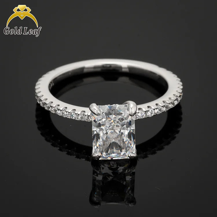 Goldleaf Wholesale 925 Sterling Silver Wedding Gift Ring for Women Radiant Cut CZ Stones Classic Gold Plated Hot Sale