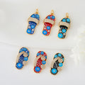 Fashion Brass 14K Gold Plated Flip Flop Shaped Pendant Blue Zircon Eyes Women's Trendy Gift for DIY Jewelry Making Accessories