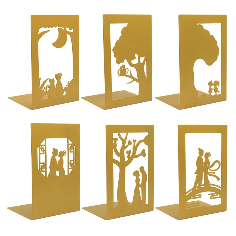New Custom Design Beautiful Love Story Gold Metal Bookends