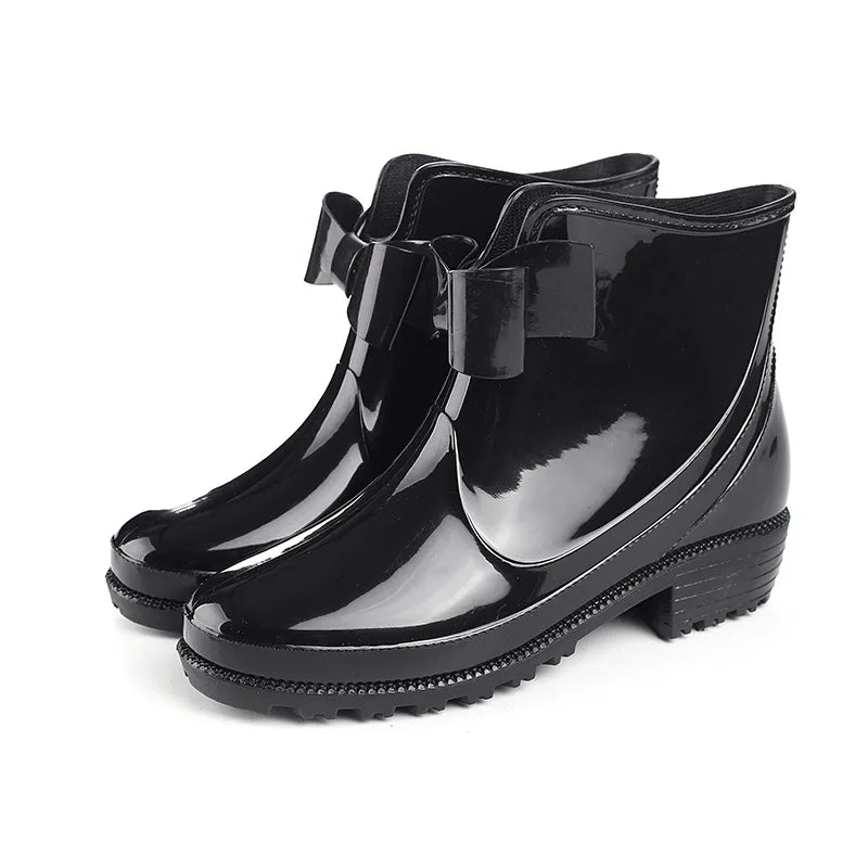 Women's New Cute Bow Rain Boots Solid Colour Fashion Trend Ladies Short Boots Convenient Anti-slip Quick Dry Women's Shoes