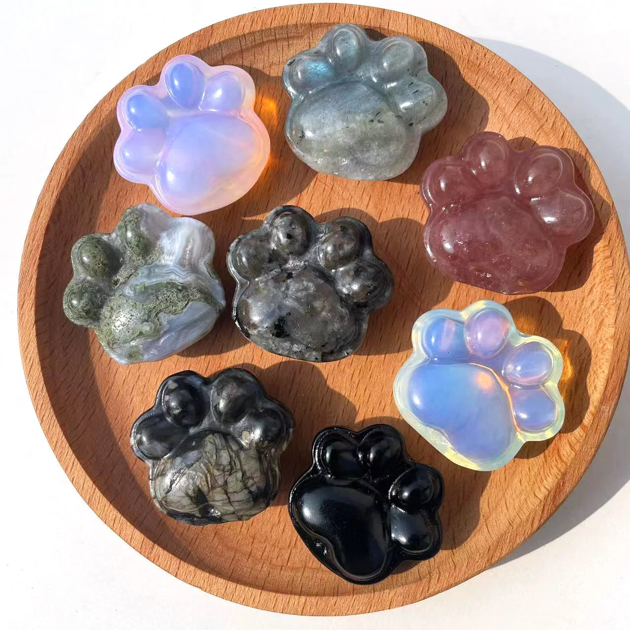 Bulk Wholesale Hot Sale Crystals Carved Stone Crafts Natural Labradorite Strawberry Quartz 3cm Cat Paw Carving for Sale