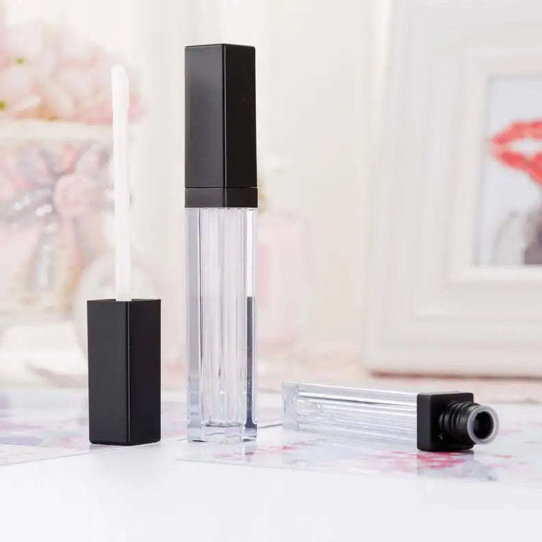5ml Black White Silver Rose Gold Empty Luxury Square Custom Lipgloss Tubes Plastic Clear Lip Gloss Tube Containers Packaging