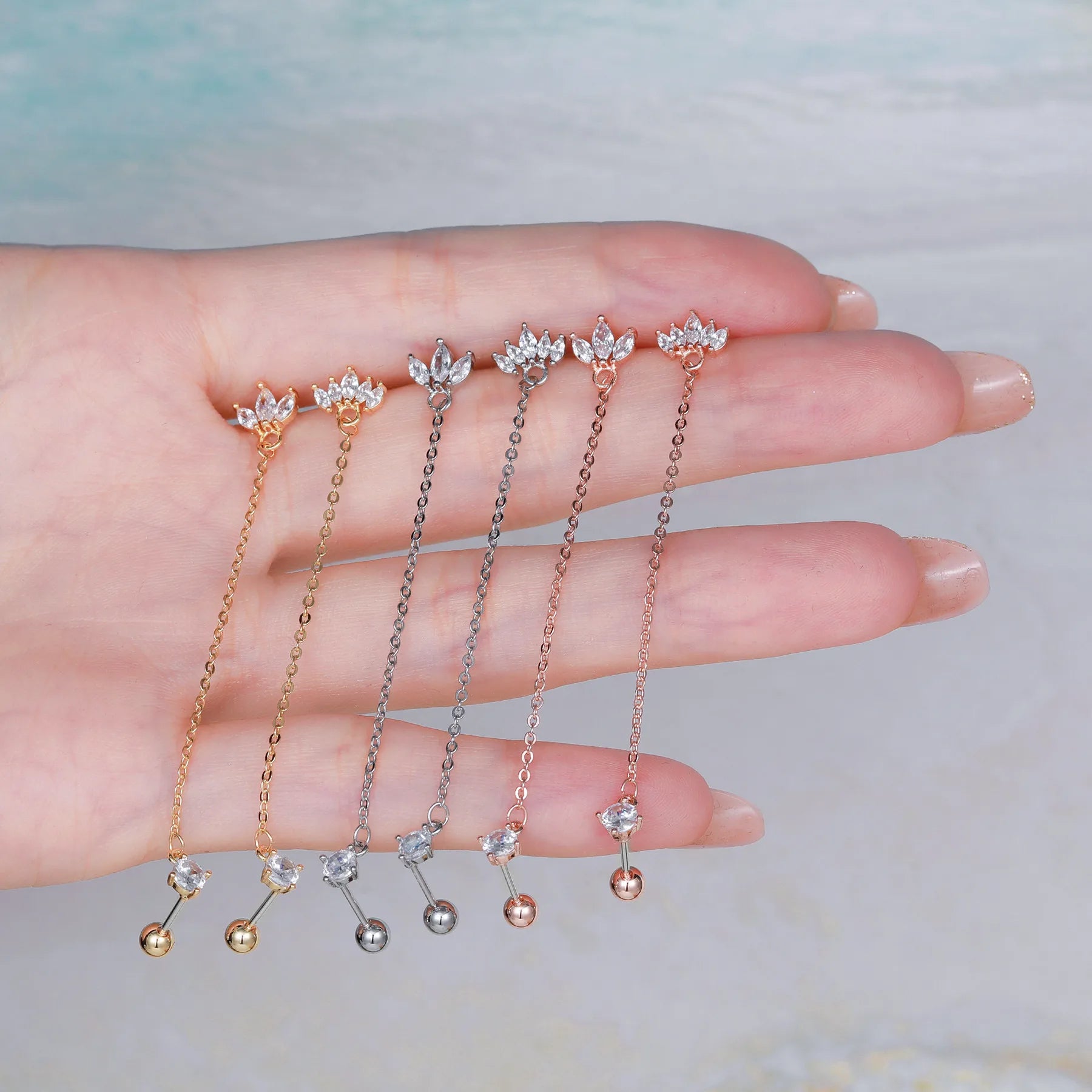 Hot Selling Fashion Geometric Ear Studs 18K Gold Plated Brass Zircon Ear Studs High-End Piercing Jewelry Earring With Chain